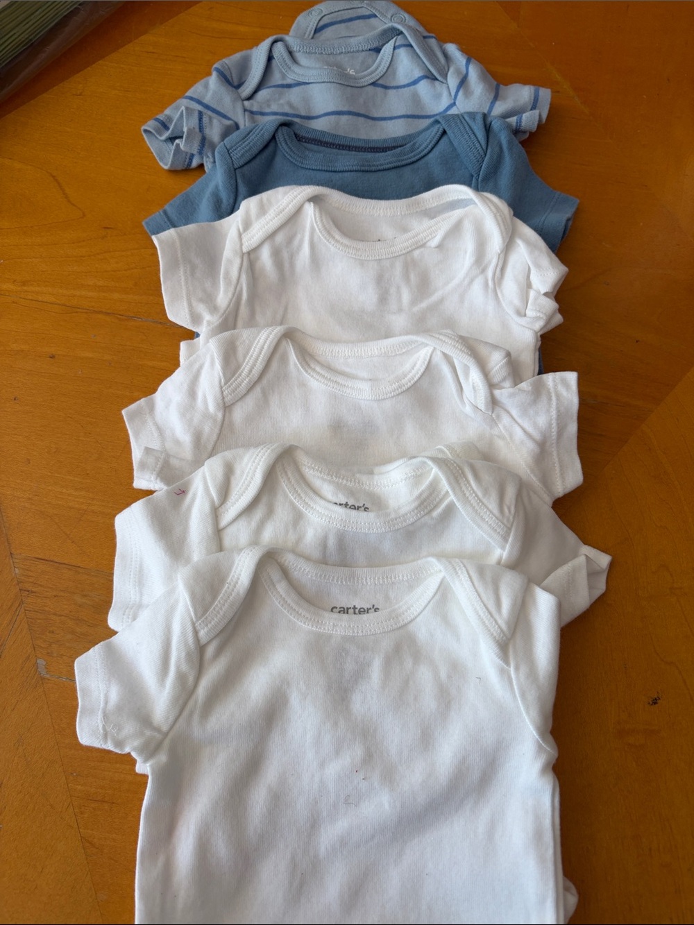 Carter's White and Blue Short-Sleeve Onesie Set 6 total